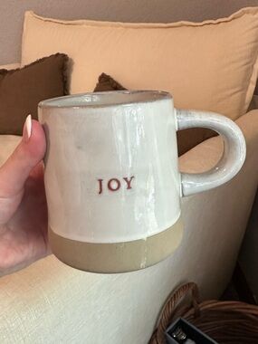 Hearth & Hand White and Tan 'JOY' Ceramic Mug